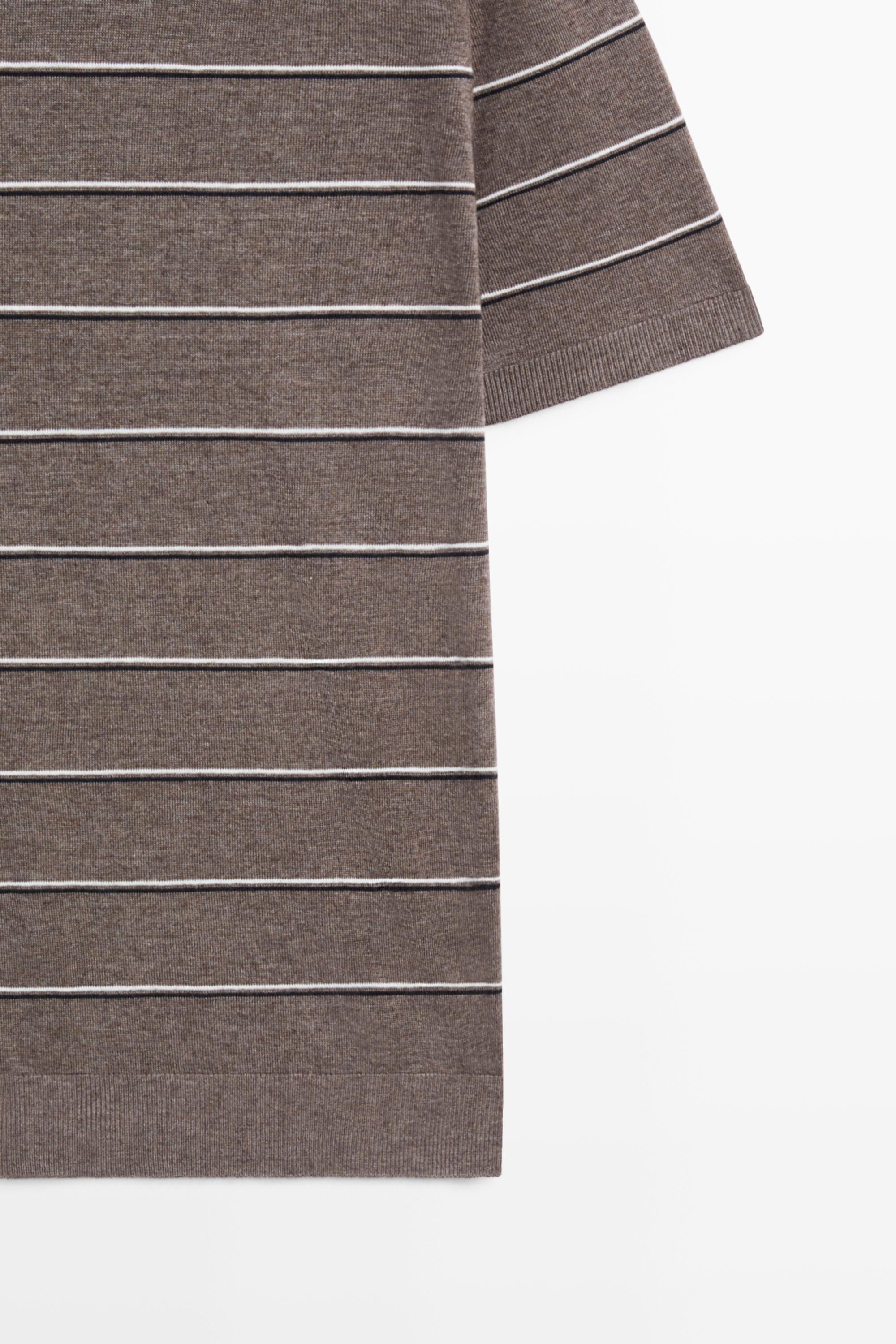Striped knit V-neck polo shirt